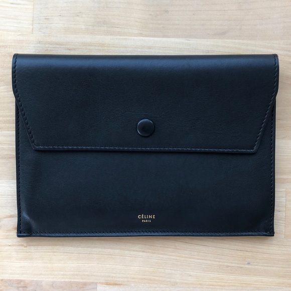Celine Handbags - Celine Tie Tote Clutch Pouch Bag Smooth Calfskin Black